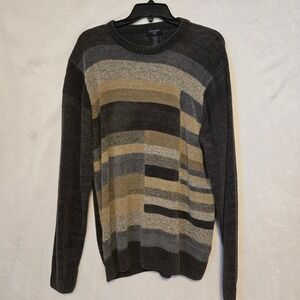 VINTAGE Dockers Men's Sweater LG Striped Geometric Pattern Long Sleeve Crew Neck